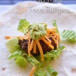 "No Mess" Taco Burgers from Cosmopolitan Cornbread make taco eating easy for the kiddos.