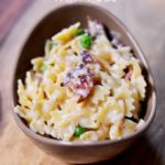 Easy Bacon Alfredo with Peas - the perfect "Dinner for Two" (or side dish) from Cosmopolitan Cornbread