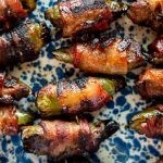 Maple Glaze Grilled Bacon Jalapeno Poppers - Flavorful jalapeno peppers, stuffed with seasoned meat, wrapped in bacon, grilled and glazed with maple. You will seriously not be able to stop eating these!