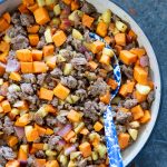 Sweet Potato and Sausage Hash is a healthy combination of sweet potatoes, onion and apple cooked with your favorite breakfast sausage. A great recipe for both brunch and supper.