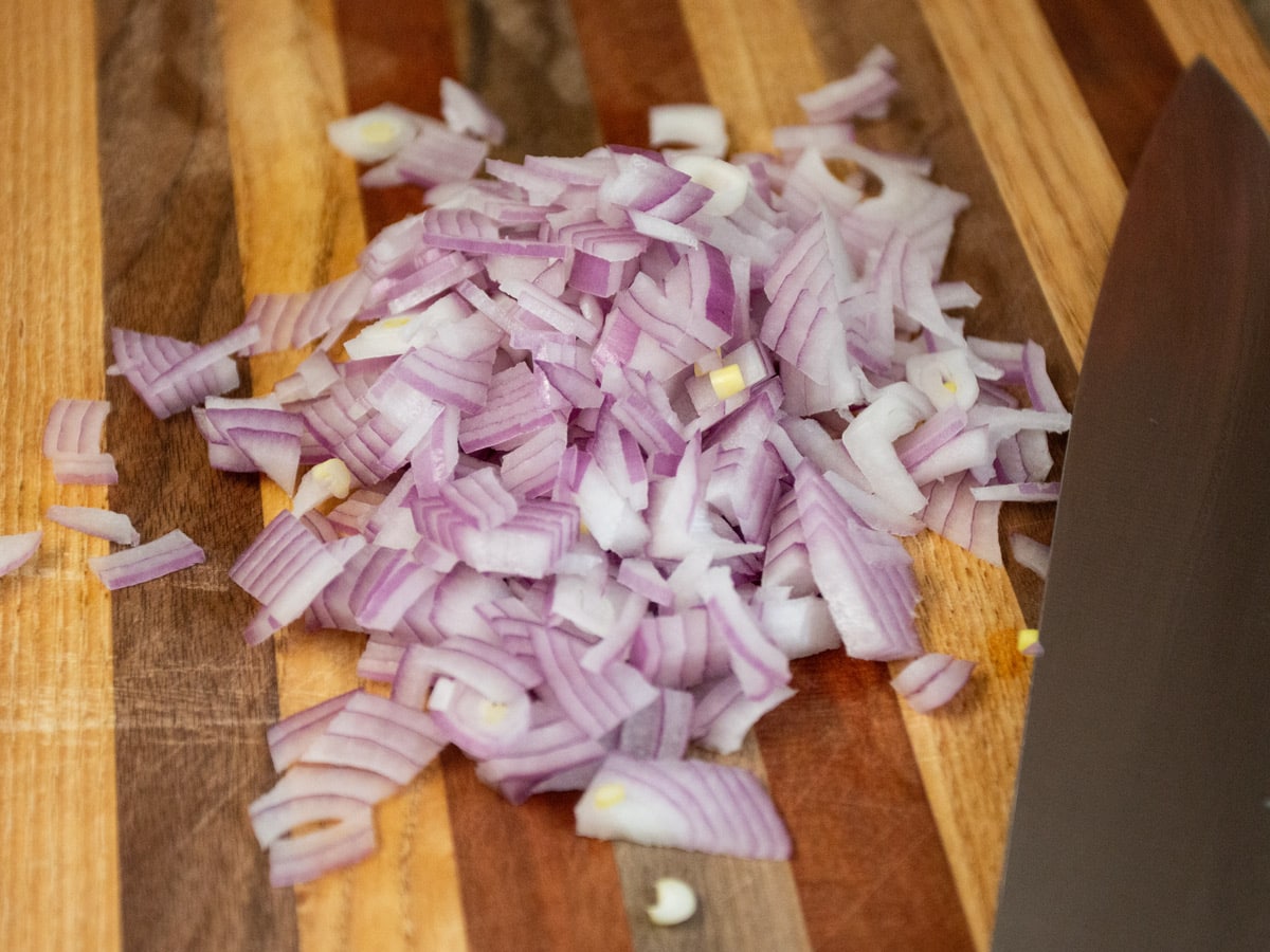 diced onion on cutting board