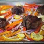 Glazed Lamb Chops with Roasted Vegetables - This simple lamb chop recipe is a one pan dinner, with roasted squash and other vegetables that roast all together. Simple and delicious.