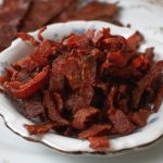 crispy turkey bacon bits in a glass dish