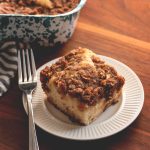 Scrumptious Apple Coffee Cake with Streusel Topping - a lovely fall dessert. Get the recipe from Cosmopolitan Cornbread.