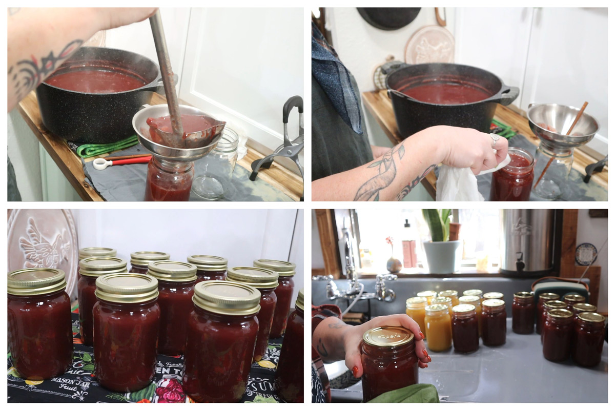 canning cranberry sauce in progress