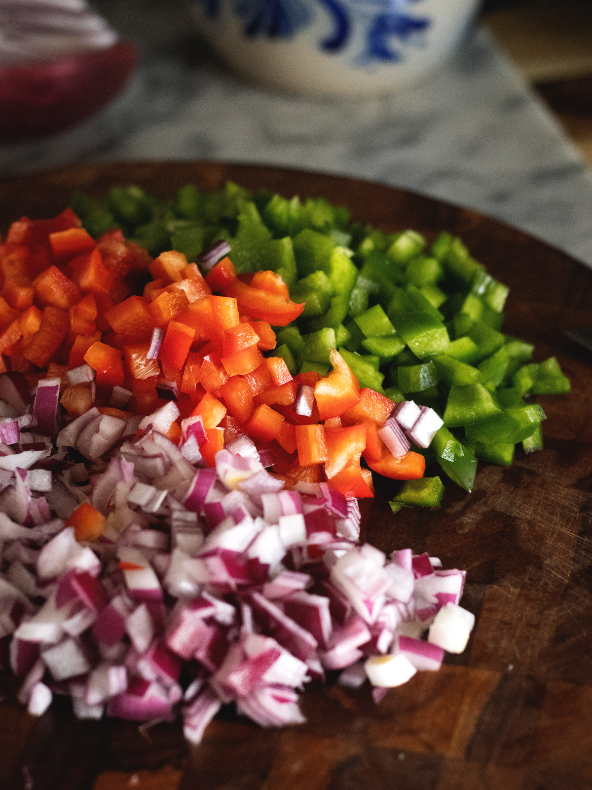 diced peppers and onion